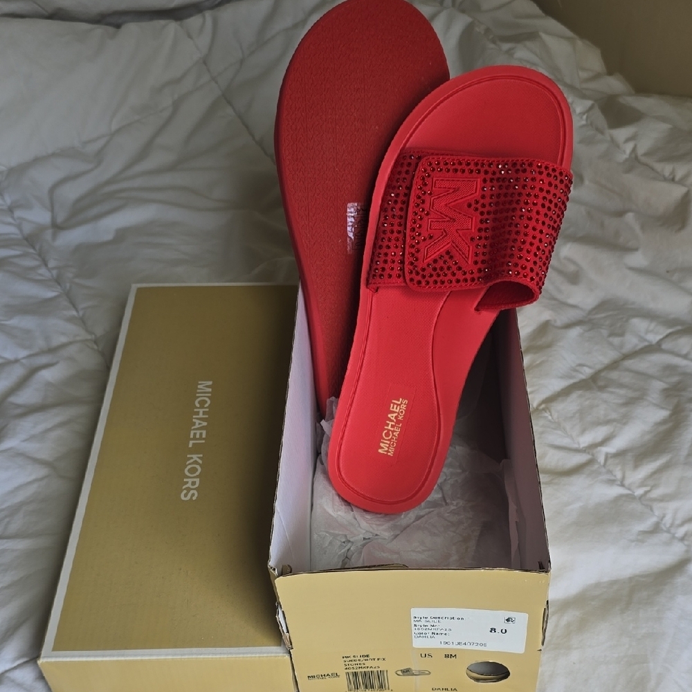 Womans Michael Kors Red Sparkle Sandals Worn Once